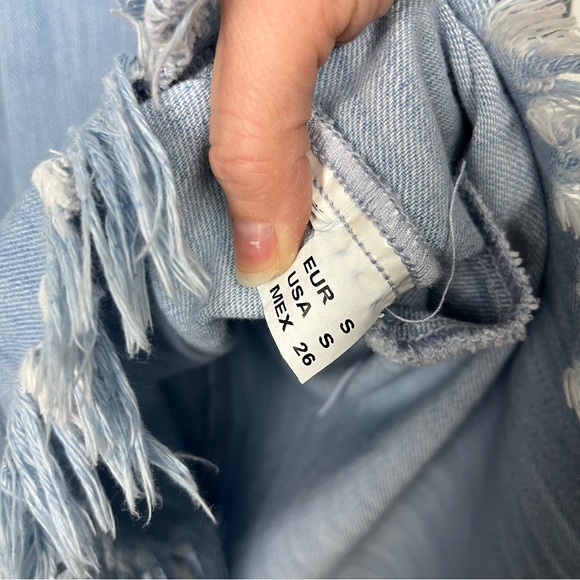 Zara Trafaluc Collection Chambray Short Sleeve Raw Hem High Low Denim Dress - Picture 7 of 7